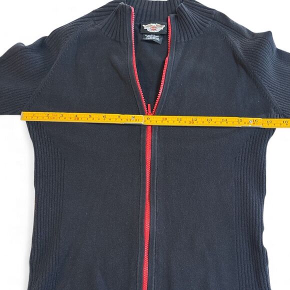 Harley Davidson Women’s Black & Red Ribbed Full Zip Up Sweater Size Medium - Picture 3 of 7